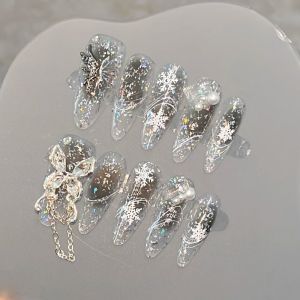 CHUBEISHI | Y2K Millennial 3D Enamel Butterfly Christmas Medium Length Chain Sparkling Rhinestone Heavy Work High-end Nails
