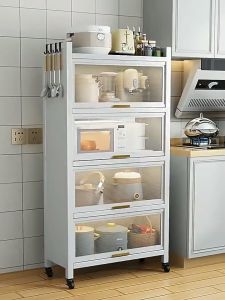 Rak Dapur Rak Oven Microwave Lemari Dapur Lemari Piring Multi-layer Rak Kabinet Dapur Dengan Pintu
