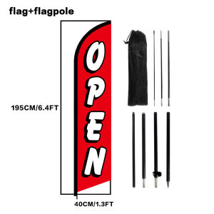 OPEN Simple Text Poster Feather Flag With Flagpole Outdoor Banner Decoration Advertising Sign For Shop And Studio