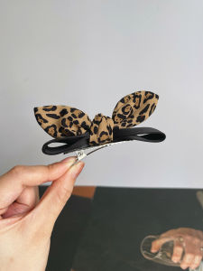 Cute Princess Hair Clip Leopard Print Rabbit Ear Hair Accessories Bow Knot 3D Duckbill Hair Clip Fresh out Korean Style Satin