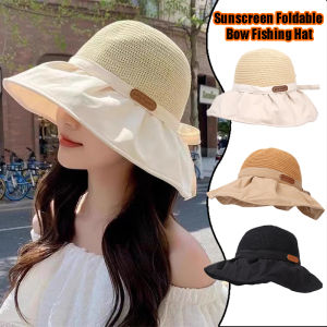Big Brimmed Fisherman Hat Womens Summer Sun Cap Sun Protection Bow Sun Hat Outdoor Beach Hat Bow Panama Caps