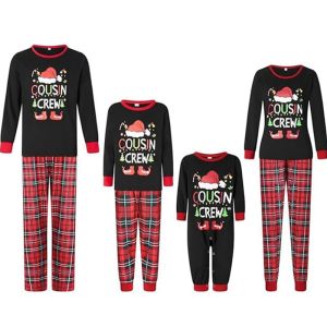 Family Matching Pajamas Christmas Theme Cartoon Letter Plaid Mother Daughter Father Son Couple Home Clothes Fashionable Ensemble
