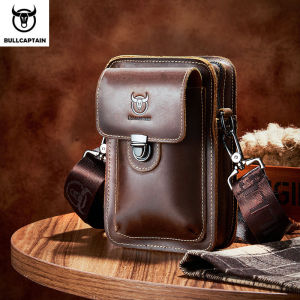 BULLCAPTAIN Crazy Horse Leather Male Waist Pack Phone Pouch Bags Waist Bag Mens Small Chest Shoulder Belt Bag Back Pack YB075
