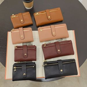 Simple Ladies Short Long Wallet Coin Purse Mobile Phone Bag Buckle Handheld Long Wallet Fashionable Compact Size PU Leather