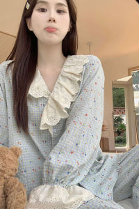 Bộ Đồ Ngủ Dài Tay in Họa Tiết Hoa Phong Cách Ngọt Ngào Cho Nữ Bộ Đồ Ngủ Cotton Mùa Hè Bộ Đồ Ngủ Hai Mảnh Thời Trang