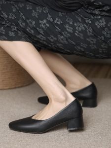 Black Work Shoes for Women Comfortable Soft Bottom High Heels Chunky Heel Stand for Long Time Walking Fashion Single Shoes