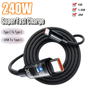 240W Nylon Cable USB Type C Super Fast Charging Cable For Samsung Xiaomi Huawei Honor LED Digital Display Fast Charger Data Cord
