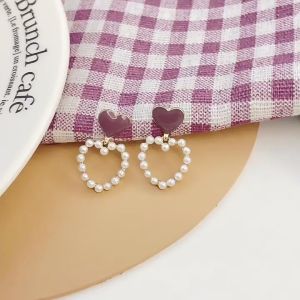 Silver Needle Korean Love Pearl Earrings Feminine Sweet Earrings Hollow Out Earrings