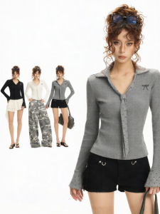 EVPGB | Áo Thun Polo Form Slim Fit Cổ V Màu Xám