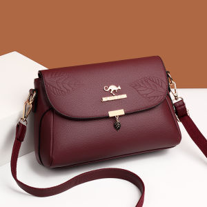 Gorchis Ladies Leather Crossbody Bag Casual Fashion Small Square Bag Leaf Embossed Single Shoulder Bag for Middle-Aged Mothers