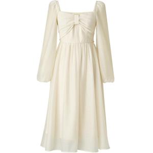 TAMMY TANGS | Sweet Style Moon Goddess Skirt Long Sleeve Mid-Length Organza Dress Women Spring Autumn High Waist Butterfly Knot Bubble Sleeve