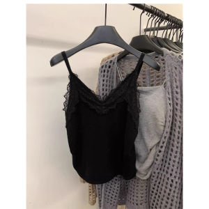 เสื้อกล้ามสายเดี่ยวลูกไม้สำหรับผู้หญิงเสื้อสูทสำหรับฤดูใบไม้ร่วงและฤดูหนาวเสื้อไหมพรมเสื้อตัวในคอวีเซ็กซี่เสื้อตัวในผ้าถักขนแกะ