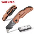 คัตเตอร์เอนกประสงค์ workpro คัตเตอร์พับ  Utility knife คัตเตอร์ใบคางหมู ด้ามลายไม้. 