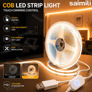 USB Touch Dimmer COB LED Light Strip Dotless High Density Flexible Ribbon Lamp Multiple Sizes For Home Ambient Ornament Lighting