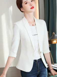 Casual Thin Mid-Sleeve Pure Color Womens Blouse Skirt Suit Commute Style Polyester Fabric Short Length Single Button