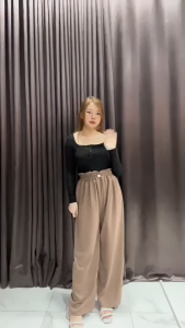 hijabinspo - Celana Kulot Wanita Crinkle Premium Airflow Loose Pants Scuba Kancing Karet Korean Style