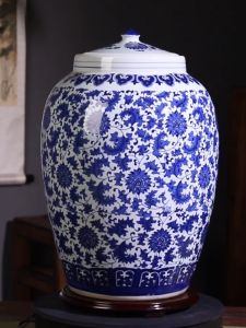 50KG Rice Dispenser Rice Box Storage Food Storage Container Blue and white porcelain jar