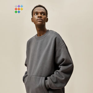 INFLATION brand 2023 autumn new men 400g heavy fleece Hasselblad line solid color kangaroo pocket loose round boyfriend neck sweater