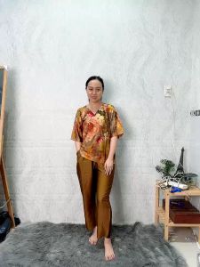 E226 Đồ bộ mặc nhà trung niên lụa Latin tay lở quần ống suông dài 9 tấc đồ mặc nhà trung niên size lớn từ 50 - 75 kg