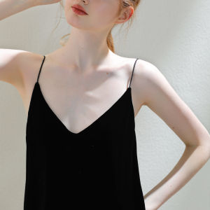 XEXZ | Silk Velvet Pure Color V-Neck Grey Strap Sleepwear Women Summer New Style Home Sweet Style Short Skirt Length Sleeveless