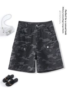 MEITESIJIAONU | Vintage American Style Camouflage Lightweight Denim Shorts 5-inch