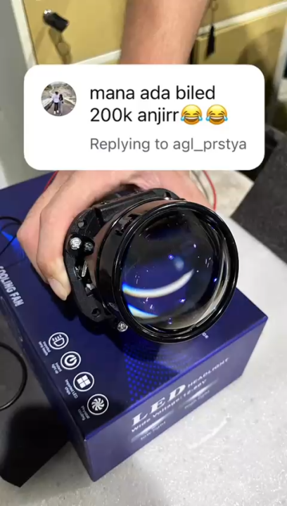 LAMPU PROJIE PROJI PROJECTOR BILED GANDALF 2.5 INCH 60WATT 60W BLUE LENS BI LED HIGH LOW BODY BLACK PLUS KIPAS BILED MOTOR MOBIL