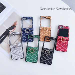 Phone Case Samsung Z Flip 5 Z Flip 3 Galaxy Z Flip 4 Z Flip 6 Case with Ring Embossed Leather Slim Fit with Anti Slip Flocking PC Back Cover Protective Cover Compatible with Galaxy Z Flip 4