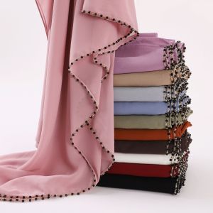 Jifang New Design Copper Beads Chain Black Crystal Plain Bubble Chiffon Muslim Hijabs Shawls Pashmina SHAWL Head Scarf Wraps WC55