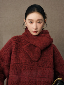 SUSHE | Red Plaid Round Neck Loose Wool Sweater