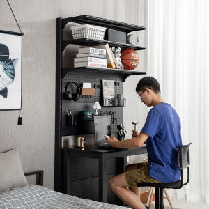 Xiaowu Wire-Wrap Board Computer Desk Small Apartment Desk Student Household Small Black Desk Bookshelf Combination Integrated Table