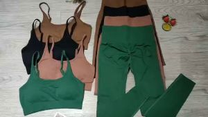 Bộ đồ tập gym yoga aerobic thể thao nữ bao gồm áo bra dây kèm mút và quần dài chun mông chất liệu thun dệt kim BINSPORTS BD241