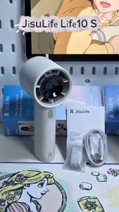 JISULIFE Handheld Fan White Portable Handheld Fan Digital Display Design Compact Ergonomic Grip Lightweight Travel Design Minimalist Modern Design Ready Stock
