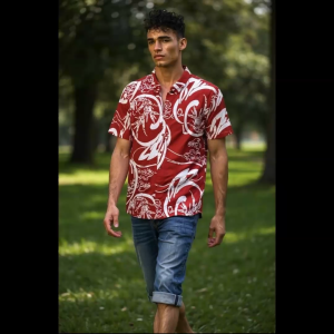 Peter N John Retro Ice Silk Short Sleeve Shirt Fashion Printed Shirt 2161 (1-7)