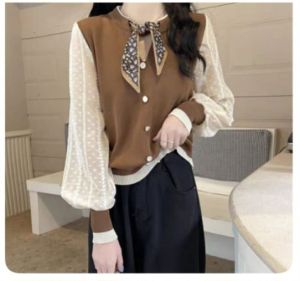 ECLAIRE 003 Blouse Blus Knit Rajut Syal Scarf Classy Vintage Korea Kasual Kerja Import lzsg