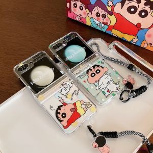 Kawaii Cartoon Wax Crayon Xiao Xin Suitable for Samsung ZFlip7 Phone Case ZFlip6 Transparent SM-F7410 Foldable ZFlip5 Creative Personalized Hand Rope ZFlip4/3 Generation Protective Cover