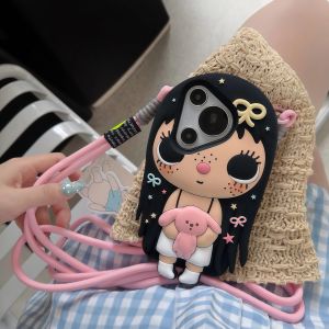 EOENKK | Kawaii 3D Cartoon Girl Rabbit Silicone Phone Case For Huawei Pura 70 80 Pro Mate 70 80 Pro Shockproof Back Cover with Lanyard