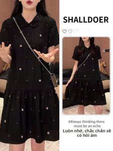Shalldoer | Đầm Nữ Mới Hè Sang Trọng Họa Tiết Hoa Cổ Peter Pan Tay Ngắn Dài Đến Gối