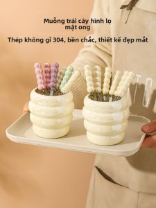 Bộ Thìa Trái Cây Bằng Thép Không Gỉ Dễ Thương KAWASIMAYA Bộ 4 Thìa Đựng Trong Hộp Đựng Đồ Dùng Gia Đình Sang Trọng