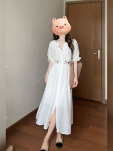 Xzy Plus Size Ladies French Style Retro Gentle Style White Shirt Dress Womens Summer High Waist Slimming Dress