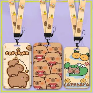 Cartoon Pink Capybara ID Card Holder Bus Metro Access Control Campus Card Carrier School Badge Cover Polyester Material