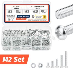 M2 M3 M4 Screws Bolts and Nuts Assortment Kit Metric Machine Screws & Flat Washers Phillips Pan Head Sets for 3D Printer DIY