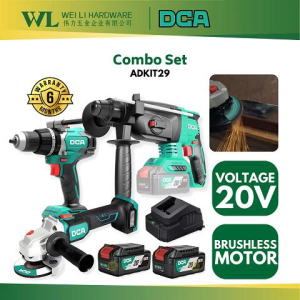 DCA-COMBO 20V Set/Rotary Hammer/Hammer Drill/Angle Grinder/with 2 battery/Cordless Drill/Mesin Drill