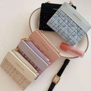 Women Mini Cute PU Leather Thread Short Wallet  Ins Large Capacity Retro Fashion Coin Money Bag