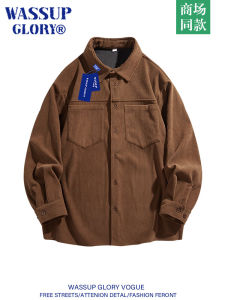 Wassup Glory Retro Shirt Mens Japanese Retro Simple Retro Simple Pure Color Tops Loose Couple Corduroy Outwear