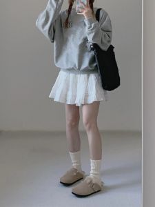 Váy Ngắn Xếp Ly Màu Trắng Phong Cách Đại Học Cho Nữ Cỡ Lớn Dáng Quả Lê Váy Ngắn Xếp Ly Kiểu Ballet Váy Ngắn Cotton Polyester