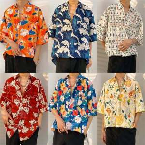 Vintage Floral Shirt Short Sleeve Loose Fit Mens Womens Casual Summer Hawaiian Style High Sensation Street Fashion Shirt