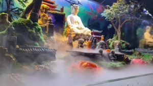 Hồ cá tiểu cảnh bán cạn phong cách Phật giáo kết hợp thác nước phong thuỷ - Aqua Mặt Trời Vàng