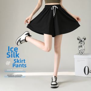 BALENO | Cool Ice Silk Loose Wide Leg Thin Skirt Style Summer New High Waist Slimming Culotte