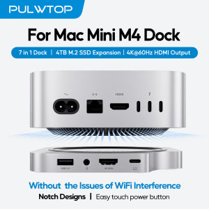 PULWTOP Mac Mini M4 Dock Stand with M.2 SSD Enclosure for Mac Mini M4/M4 Pro with HDMI 4K 60Hz 3 x USB A 2.0 SD/TF Audio/Mic