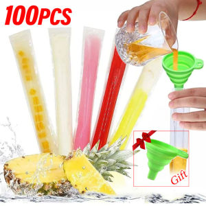 【Funnel Free】 100PCS Ice Stick Bag Disposable Transparent Popsicle Plastic Pouch Fruit Shake Ice Pop Bag